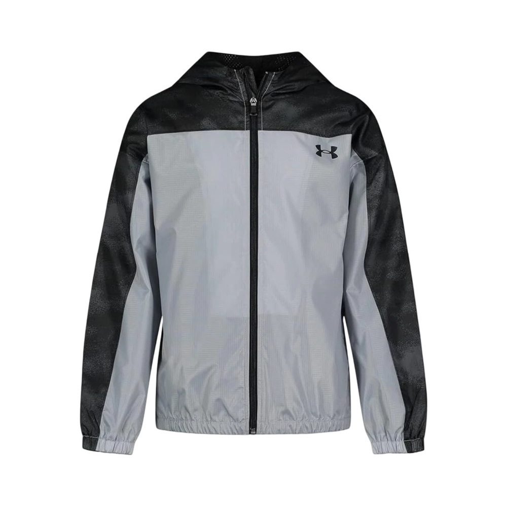 Under Armour Boy's Full Zip Hooded Windbreaker Jacket Black/Gray NWT Size M